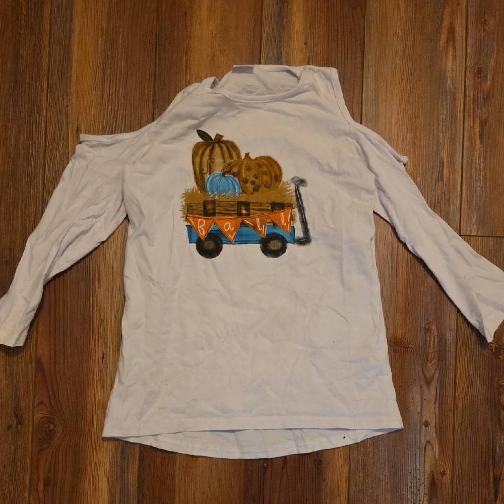 Kids Pumpkin Wagon Cold Shoulder Top - White